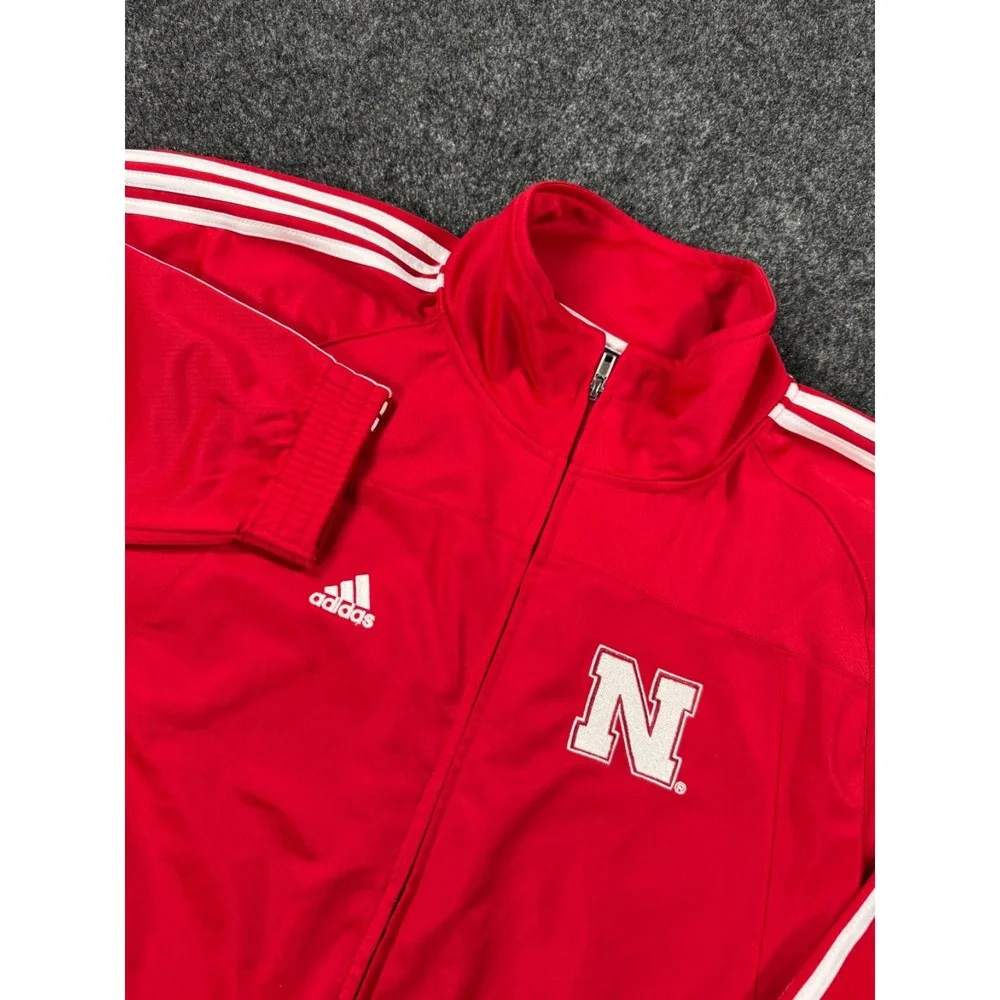 Adidas Nebraska Cornhuskers Full Zip Track Jacket Red 3 Stripe NCAA